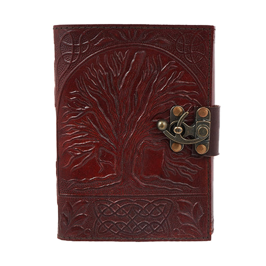 Tree of Life Leather Journal with Secure Metal Lock – 5 x 7 Inch Handmade Notebook