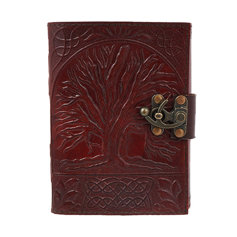 Tree of Life Leather Journal with Secure Metal Lock – 5 x 7 Inch Handmade Notebook