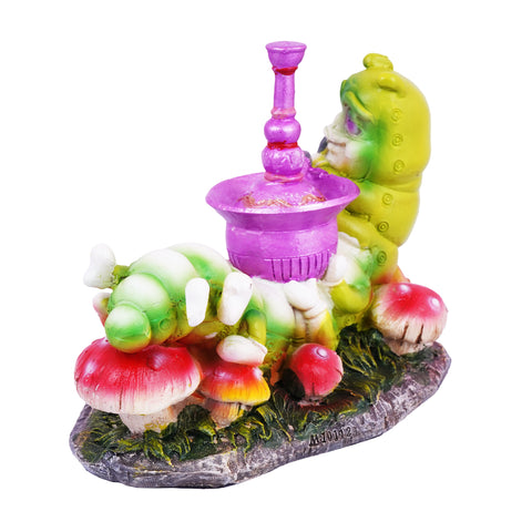 Caterpillar Smoking a Hookah Incense Burner – 4 x 5 Inches Hand Painted Multicolor Resin