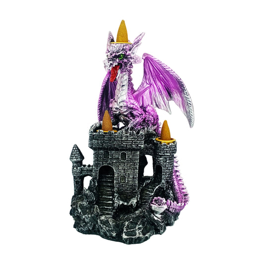 Purple Dragon Backflow 3 Cone Incense Burner Protecting Castle 8 Inch for Home