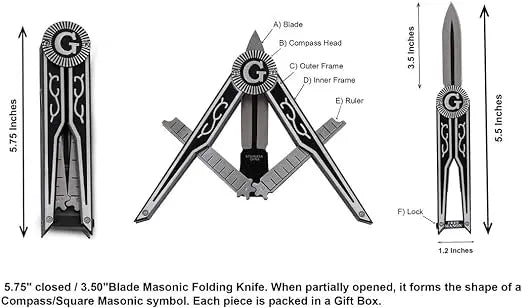 Compass / Square Masonic Folding Pocket Knife Trendy Zone 21