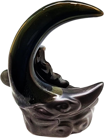 Moon Waterfall Backflow Incense Burner and Stick Holder – Ceramic Crescent Moon Incense Cone and Stick Holder