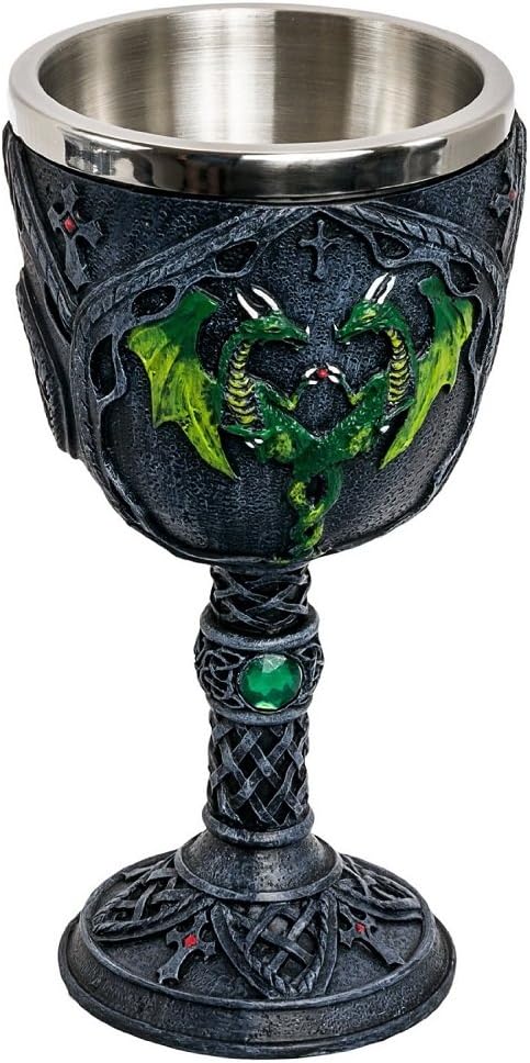 Mythical Green Dragon Goblet – Celtic Fantasy Chalice Mug with Stainless Steel Insert for Home Décor & Collectors
