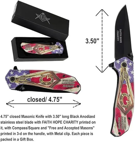 Masonic Folding US Flag Pocket Knife 4.75" Blade Trendy Zone 21