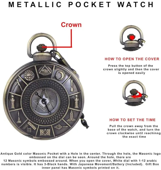 Masonic Compass/Square See-Through Pocket Watch Trendy Zone 21