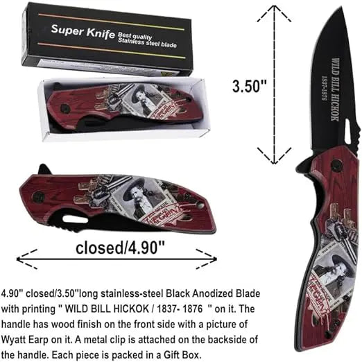 Wild Bill Hickok Pocket Knife, 4.9" Blade - Red Trendy Zone 21