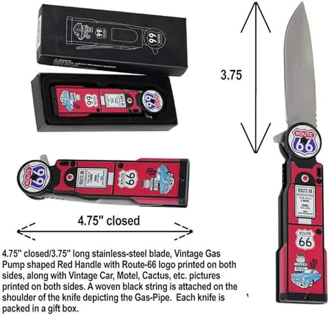 Route 66 Gas Pump Pocket Knife - 4.75" Blade (Red) Trendy Zone 21