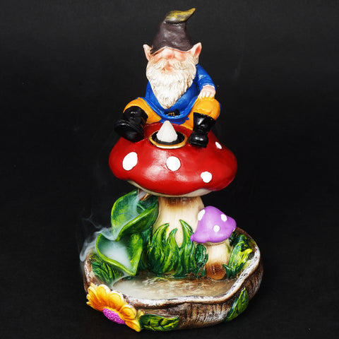 Gnome on a Mushroom Backflow Incense Burner – 7 Inch Decorative Incense Holder