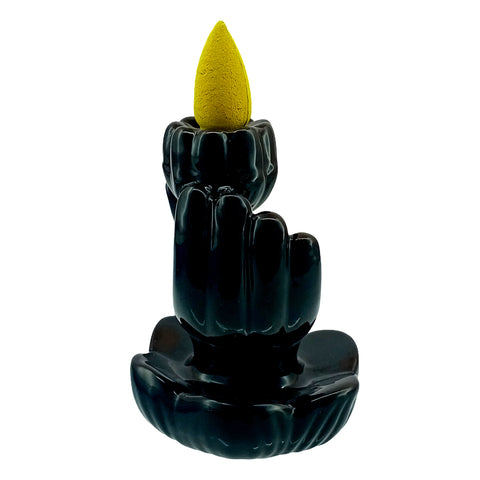 Lotus in Hand Black Ceramic Backflow Incense Burner – 3.5 Inch