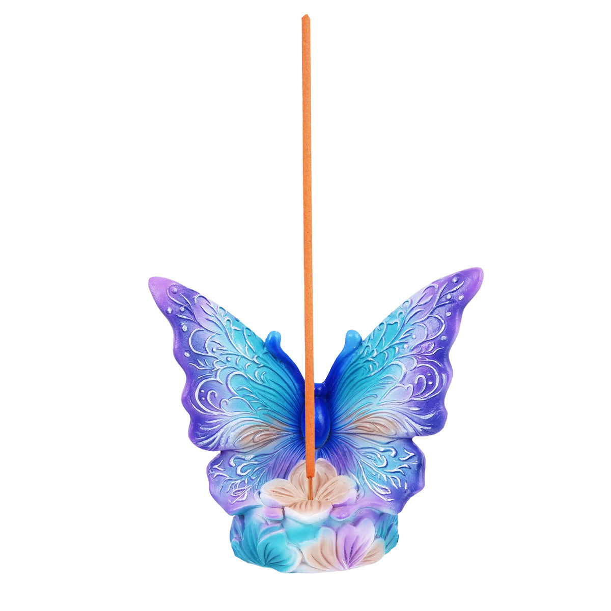 Butterfly Incense Burner – 5 x 4 x 2.25 Inch Hand-Painted Cold Cast Resin