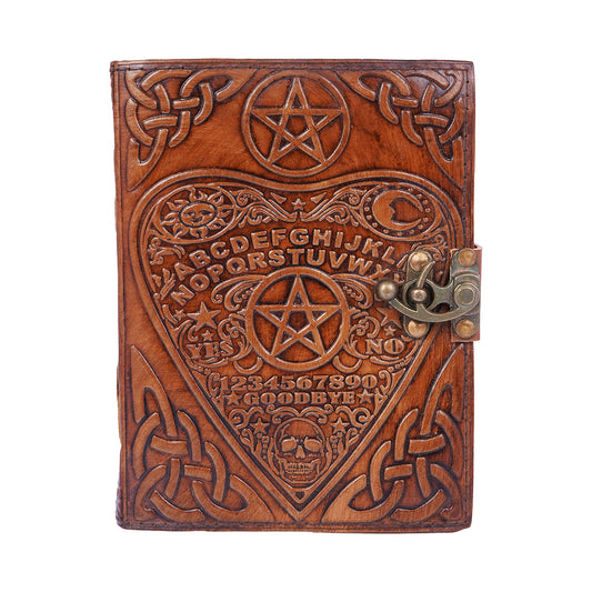 Ouija/Spirit Board Planchette Embossed Leather Journal – 6x8 Handmade Vintage Notebook