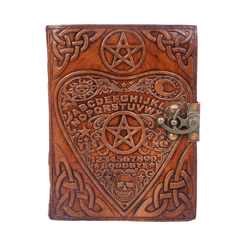 Ouija/Spirit Board Planchette Embossed Leather Journal – 6x8 Handmade Vintage Notebook
