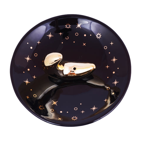 Ceramic Moon Incense Holder – 5 Inch Round Ash Catcher | Handcrafted Moon-Themed Burner for Sticks