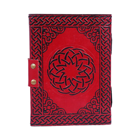 Embossed Leather Journal – 5x7 Inch Red Handmade Notebook
