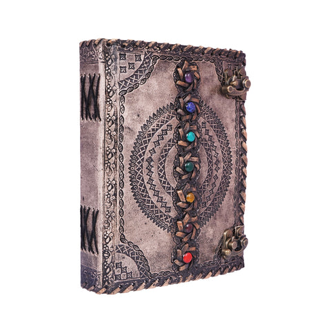 Antique Color Chakra Journal – Handmade 6x8 Embossed Leather Notebook