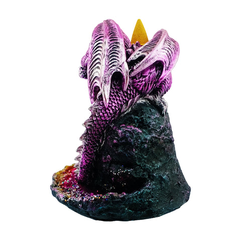 Purple Baby Dragon Backflow Incense Burner LED Geode 6" for Home Décor ,Yoga