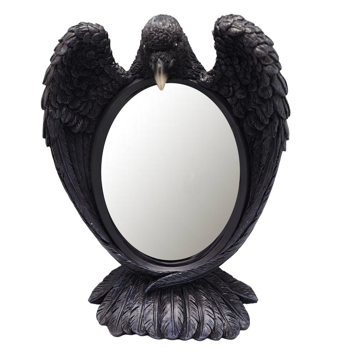 Raven Mirror – 12 x 9 x 3 Inch Hand-Painted Cold Cast Resin