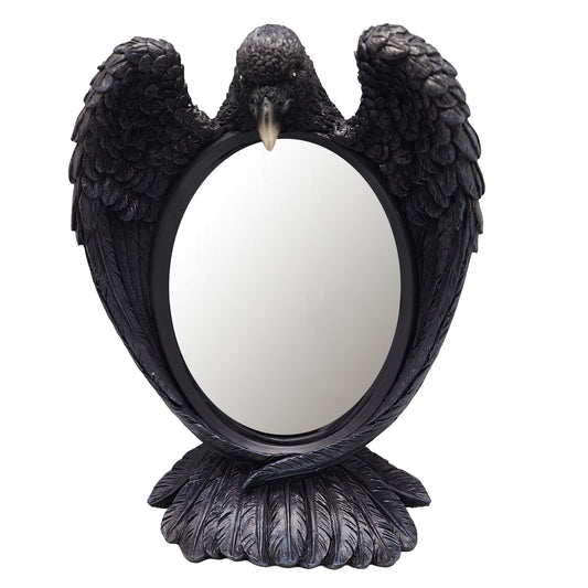 Raven Mirror – 12 x 9 x 3 Inch Hand-Painted Cold Cast Resin