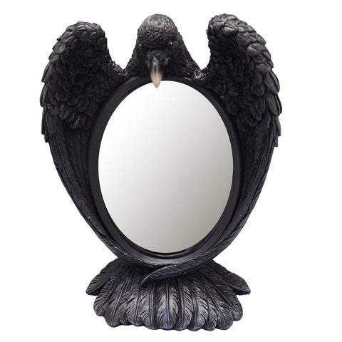 Raven Mirror – 12 x 9 x 3 Inch Hand-Painted Cold Cast Resin