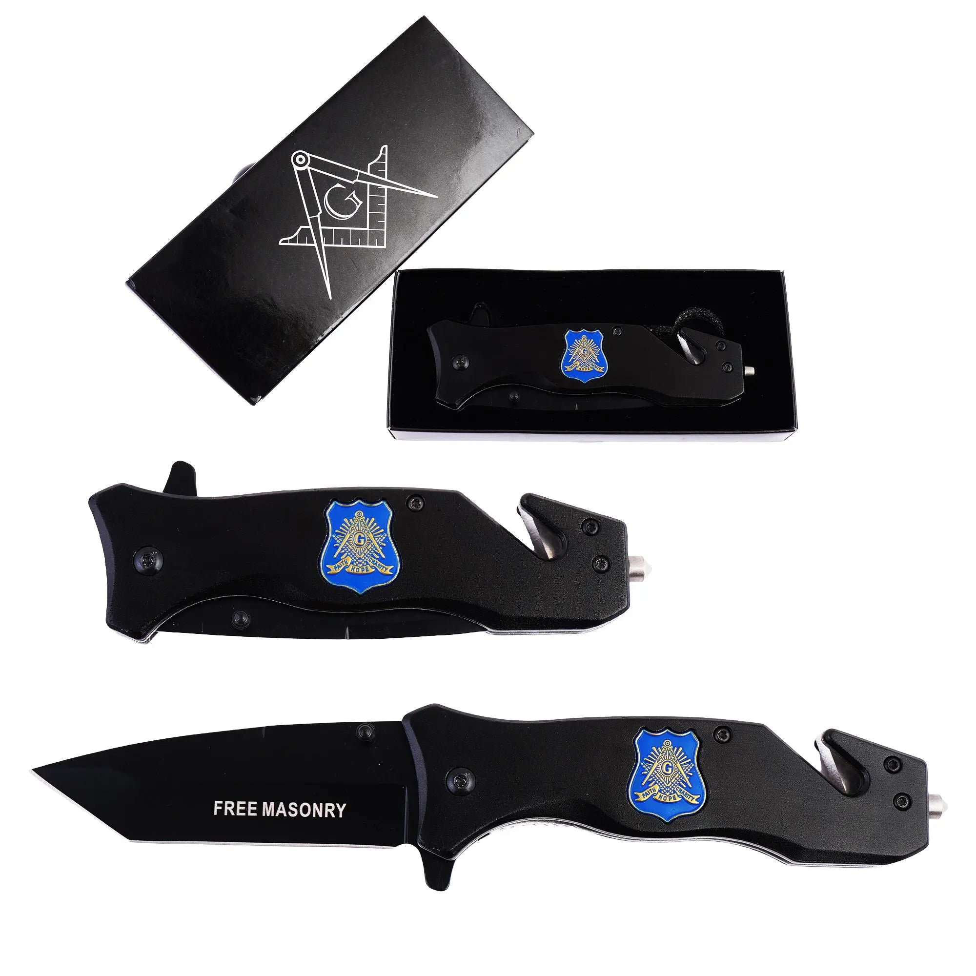 Masonic Folding Knife, Engraved Masonic Logo Expertly Crafted, Symbolic Utility for Masons | Perfect for EDC, & Ceremonial Use with Superior Durability, Iconic Masonic Emblems, Ideal for Collectors (Blue) Trendy Zone 21