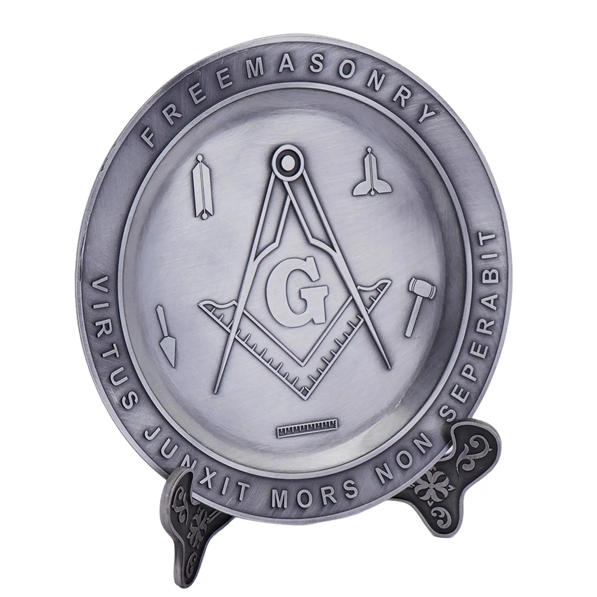 Masonic Pewter Plate with Brushed Nickel finish with Masonic logo Trendy Zone 21