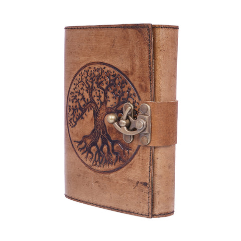 Tree Of Life Embossed Leather Journal w/Metal Closure - 5"x7" | Handmade Embossed Leather Notebook