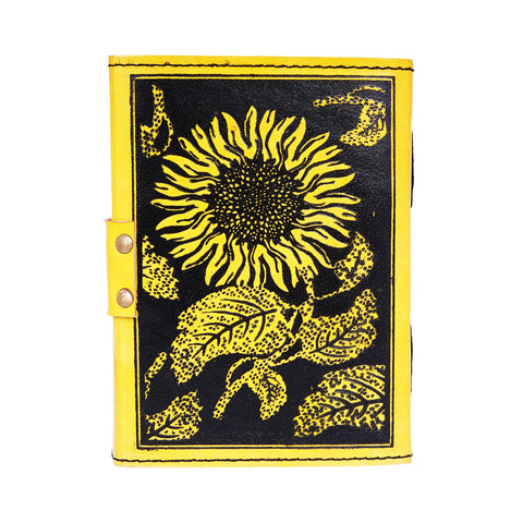 Sunflower Embossed Leather Journal – Handmade 5x7 Notebook