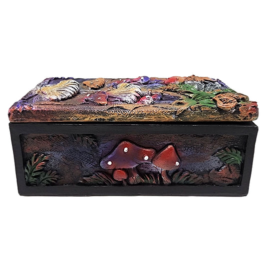 Mushroom Garden Trinket Box – 5.5 x 3.5 x 2 Inch Hand-Painted Cold Cast Resin