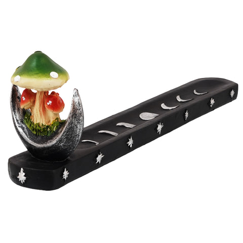 Mushroom on Moon Incense Burner – Hand-Painted Cold Cast Resin Holder for Stick Incense