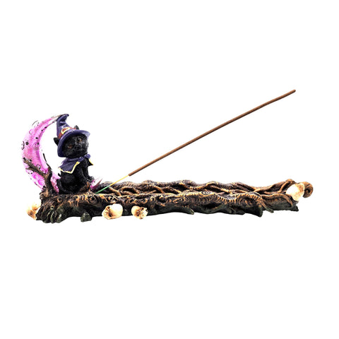 Magical Witch Cat Incense Burner – Decorative Resin Black Cat Holder for Stick