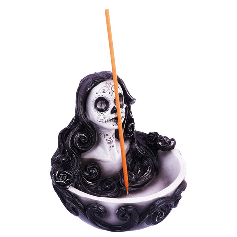 Big Day of the Dead Incense Burner &amp; Ashtray – 5 x 5 x 4.5 Inch Hand-Painted Cold Cast Resin