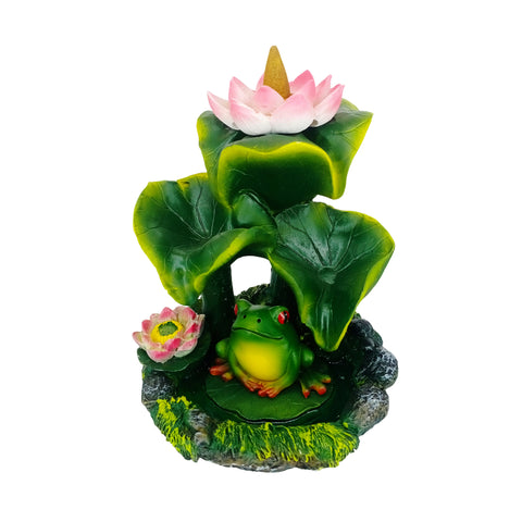 Frog Under Lily Pads Flower Backflow Incense Burner Nature-Themed Decor for Home