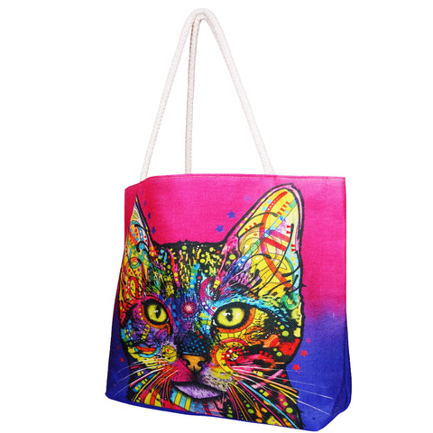 Dean Russo Techno Jute Shiva Cat Tote Bag | 17 x 15 Inches | Eco-Friendly Reusable Shopping Tote