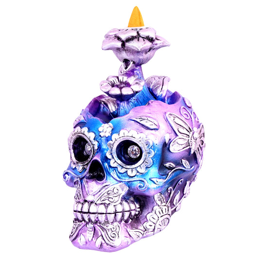 Metallic Skull Backflow Incense Burner | 6 x 6 x 4 Inches Dark Home Décor