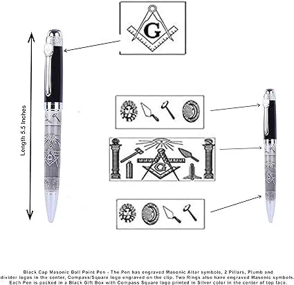 Masonic Ballpoint Pen in Gift Box - Black / Silver Trendy Zone 21