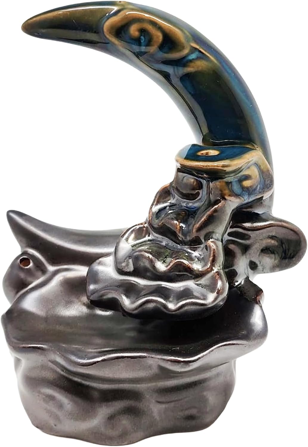 Moon Waterfall Backflow Incense Burner and Stick Holder – Ceramic Crescent Moon Incense Cone and Stick Holder