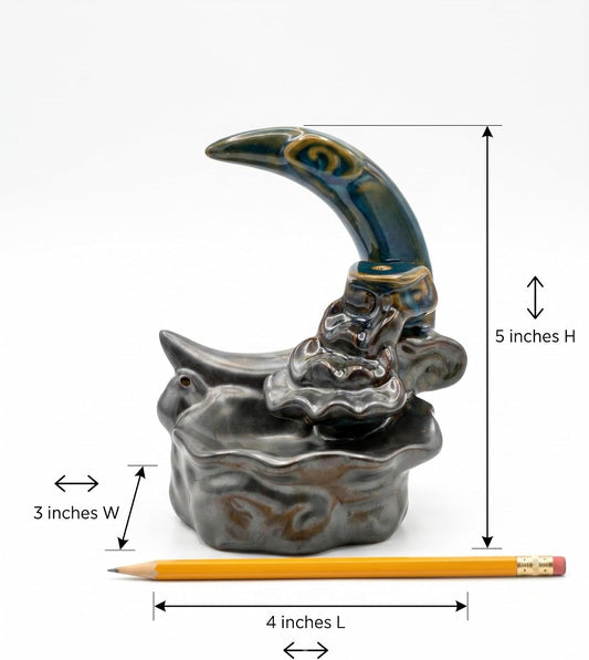 Moon Waterfall Backflow Incense Burner and Stick Holder – Ceramic Crescent Moon Incense Cone and Stick Holder