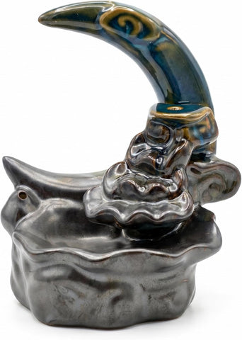 Moon Waterfall Backflow Incense Burner and Stick Holder – Ceramic Crescent Moon Incense Cone and Stick Holder