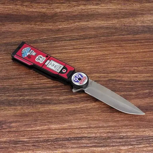 Route 66 Gas Pump Pocket Knife - 4.75" Blade (Red) Trendy Zone 21