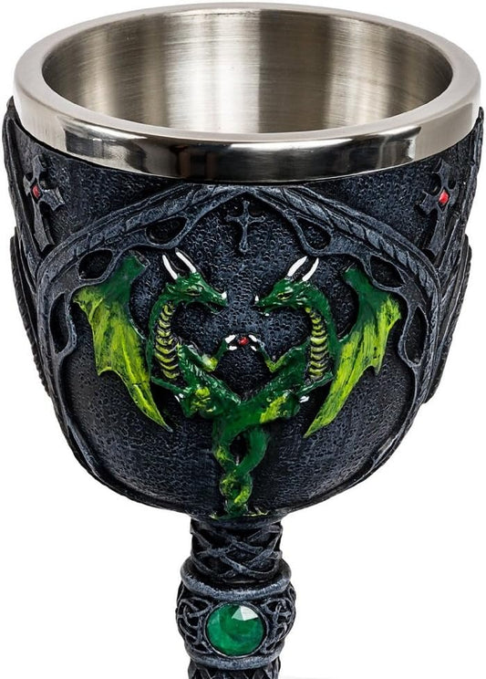 Mythical Green Dragon Goblet – Celtic Fantasy Chalice Mug with Stainless Steel Insert for Home Décor & Collectors