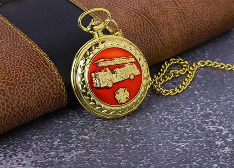 Fire Dept. Truck Pocket Watch Gold Trendy Zone 21