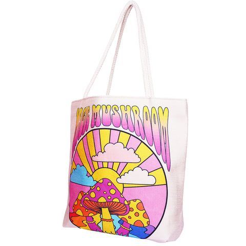 Magic Mushroom Techno Jute Tote Bag 17 x 15 x 4.5 Inch | Eco-Friendly Reusable Shopping Shoulder Bag