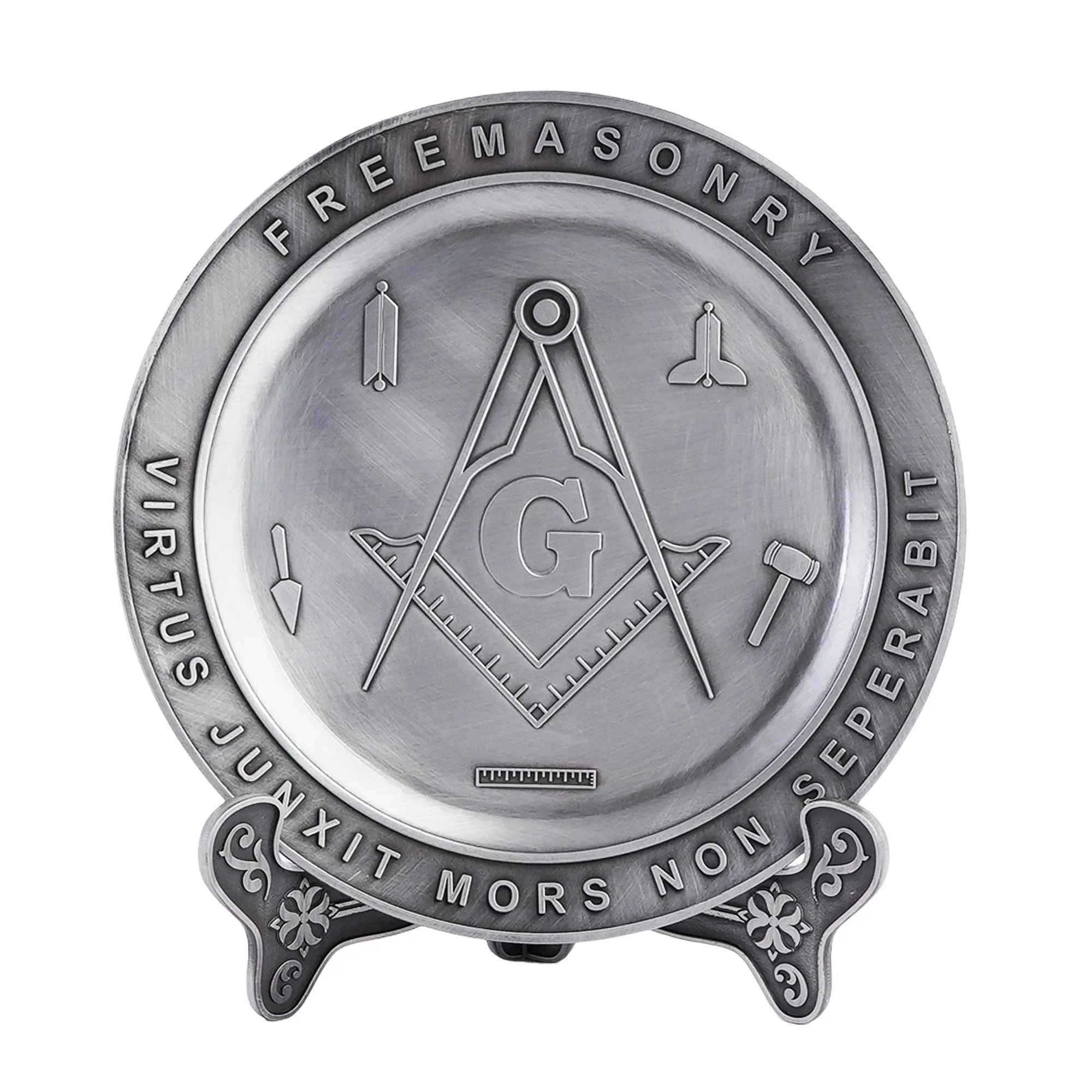 Masonic Pewter Plate with Brushed Nickel finish with Masonic logo Trendy Zone 21