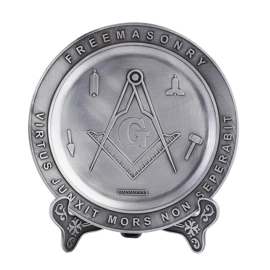 Masonic Pewter Plate with Brushed Nickel finish with Masonic logo Trendy Zone 21