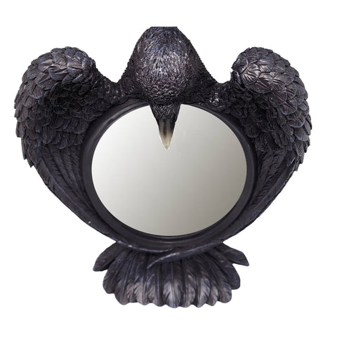 Raven Mirror – 12 x 9 x 3 Inch Hand-Painted Cold Cast Resin