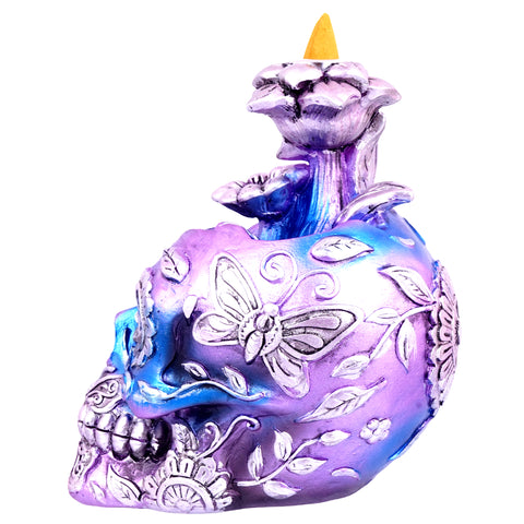 Metallic Skull Backflow Incense Burner | 6 x 6 x 4 Inches Dark Home Décor