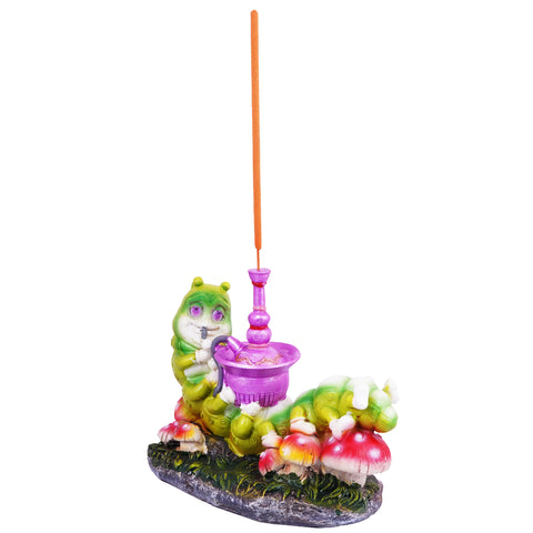 Caterpillar Smoking a Hookah Incense Burner – 4 x 5 Inches Hand Painted Multicolor Resin