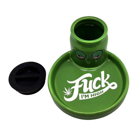 Ceramic 2-in-1 Ashtray with Stash Jar – 5 x 3 Inch Novelty Desk Organizer
