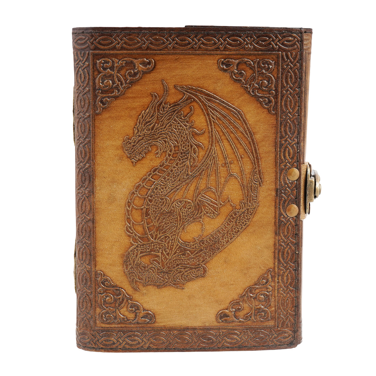 Dragon Embossed Leather Journal – 5 x 7 Inch Handmade Notebook with Aged Linen Parchment Paper