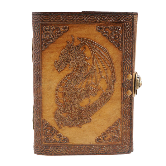 Dragon Embossed Leather Journal – 5 x 7 Inch Handmade Notebook with Aged Linen Parchment Paper